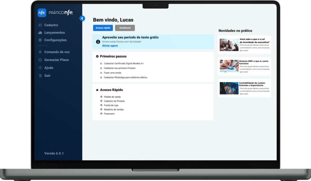 Tela do pedido do sistema Prático NF-e.